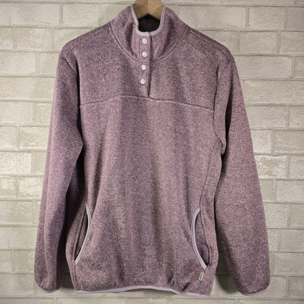 Eddie Bauer Cozy Women's Mock Button Neck Purple Knit Sweater L